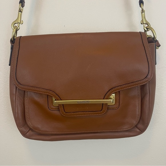 COACH TAYLOR LEATHER FLAP SHOULDER BAG IN TAN Crossbody PURSE F27481 - Picture 1 of 15